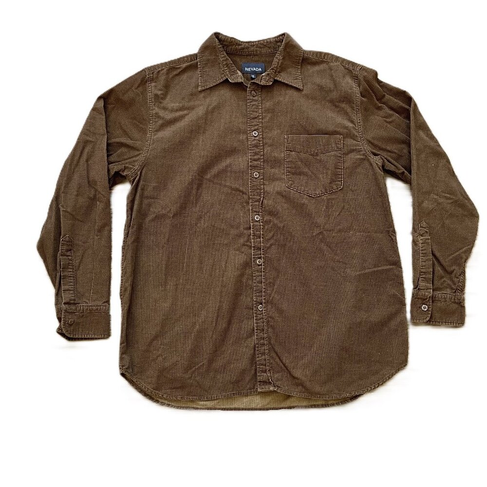 Nevada Velvet Check Button Up Shirt Tan Brown Men's Medium